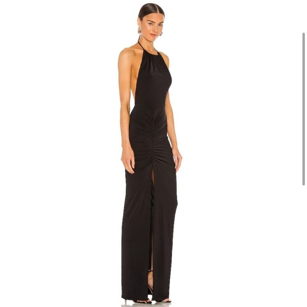 Michael Costello x Revolve Addison Maxi Dress Medium Black Halter Tie Ruched